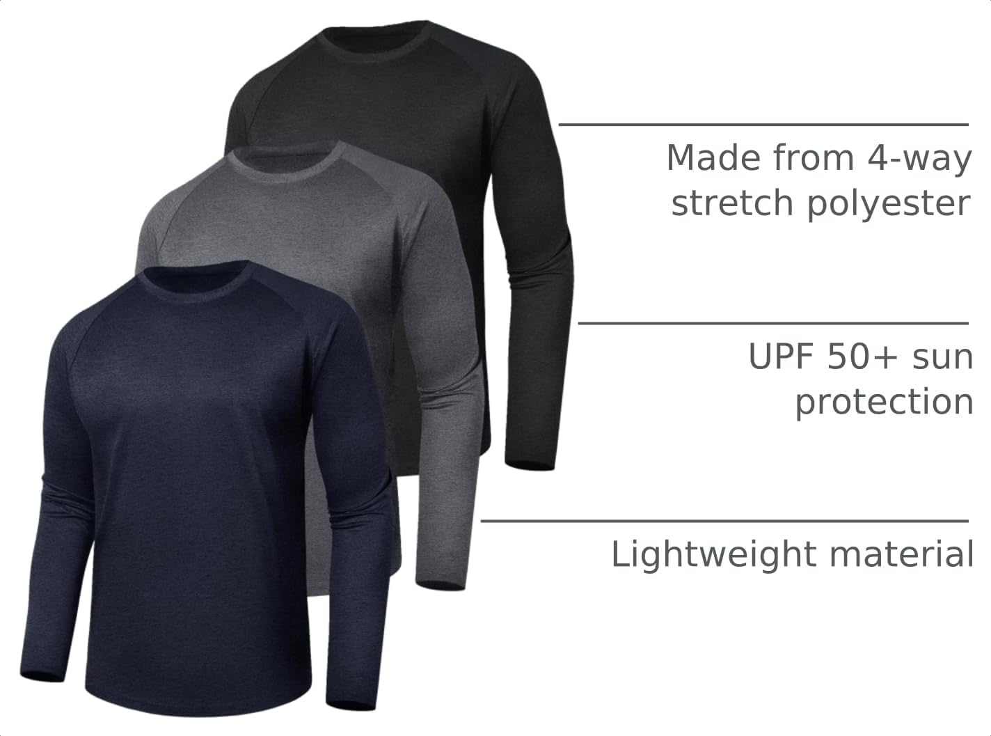 3 Pack Long Sleeve Shirts for Men Sun Protection Quick Dry Workout T Shirts - Image 4