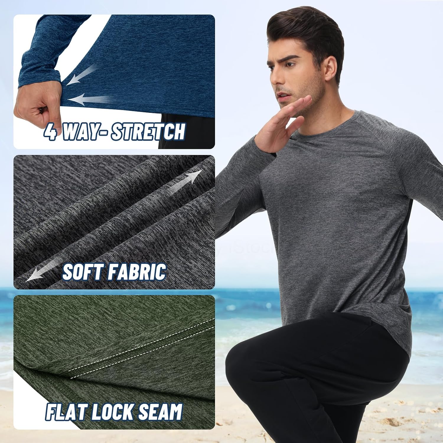 3 Pack Long Sleeve Shirts for Men Sun Protection Quick Dry Workout T Shirts - Image 5