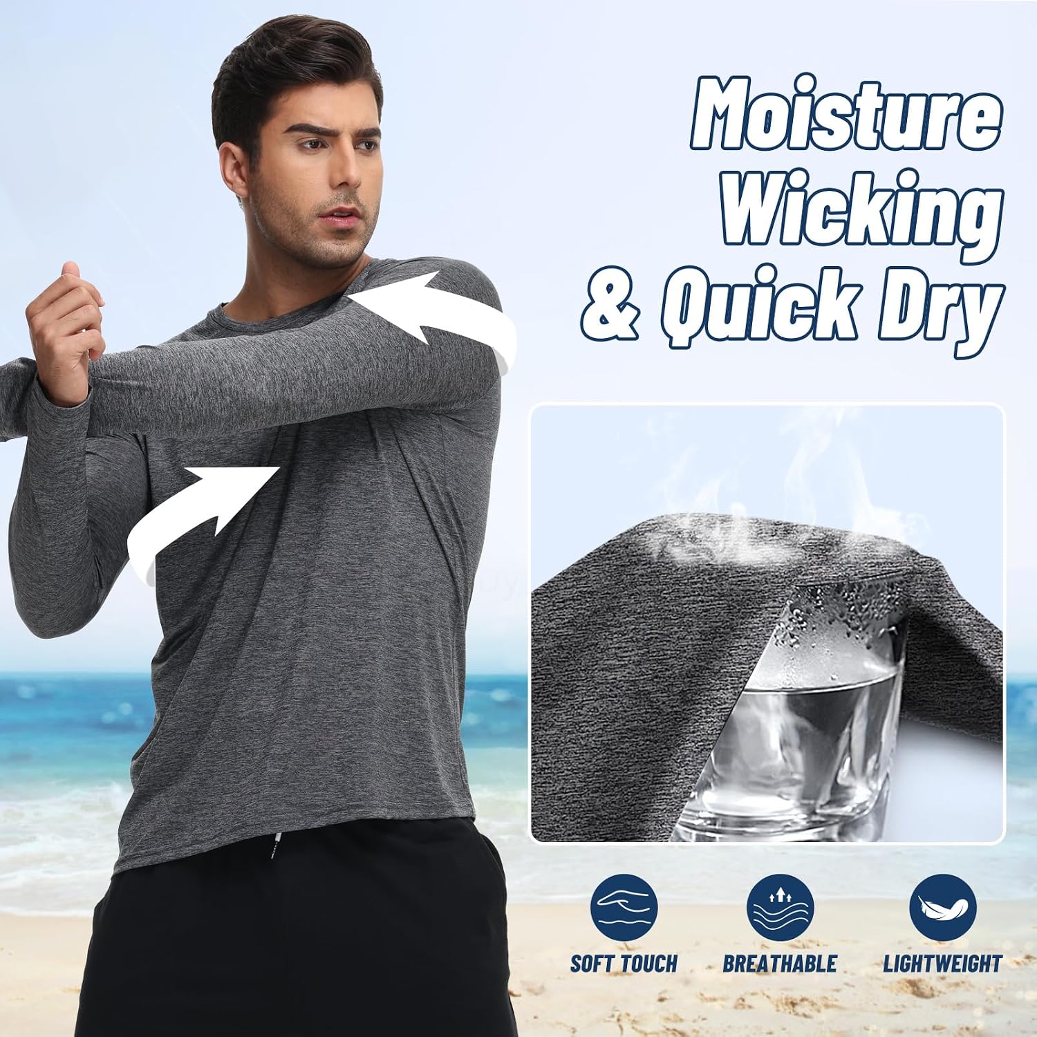 3 Pack Long Sleeve Shirts for Men Sun Protection Quick Dry Workout T Shirts - Image 6