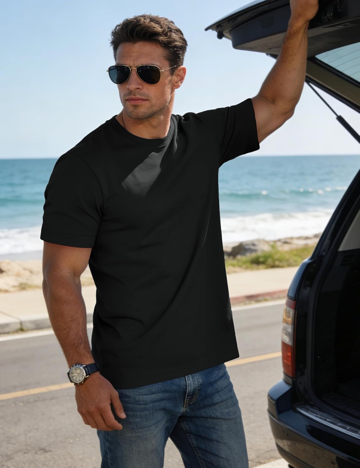 MAGCOMSEN Mens T-Shirts Short Sleeve UPF 80+ Sun Protection Lightweight Moisture Wicking Casual Crew Neck Basic Tees - Image 2