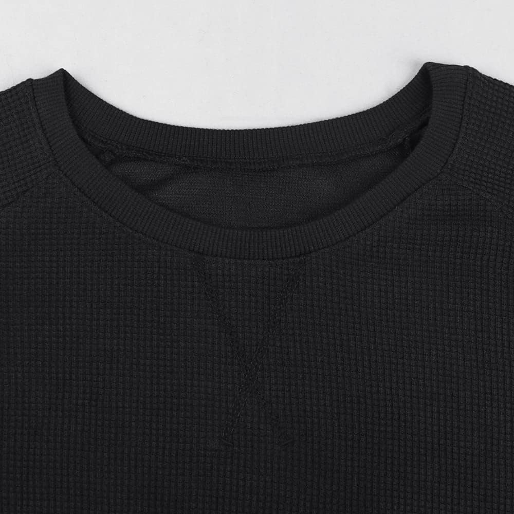 Men's Basic Long Sleeve Waffle Sweatshirt Loose Fit Workout Pullover - Image 3