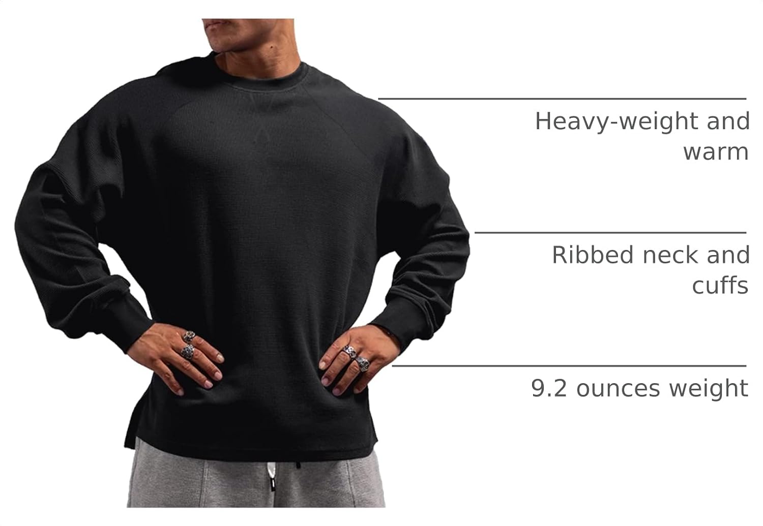 Men's Basic Long Sleeve Waffle Sweatshirt Loose Fit Workout Pullover - Image 4