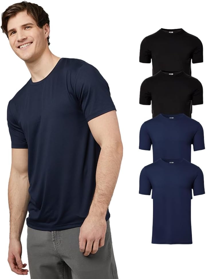 32 Degrees Men's 4 Pack Cool Classic Crewneck T-Shirt, Anti-Odor, Quick Drying, 4-Way Stretch