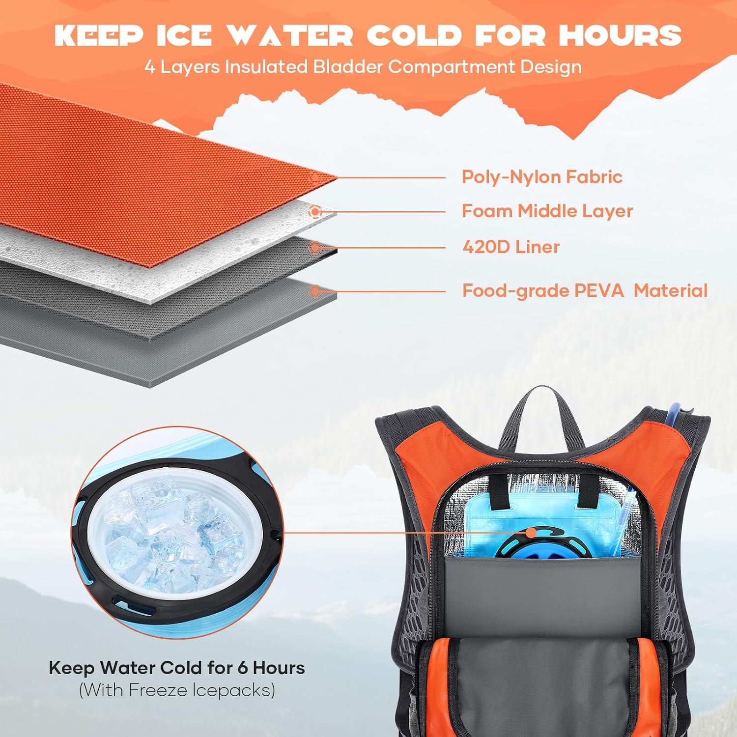 Maelstrom Lightweight Hydration Hiking Backpack with 2L/3L Water Bladder - Image 2