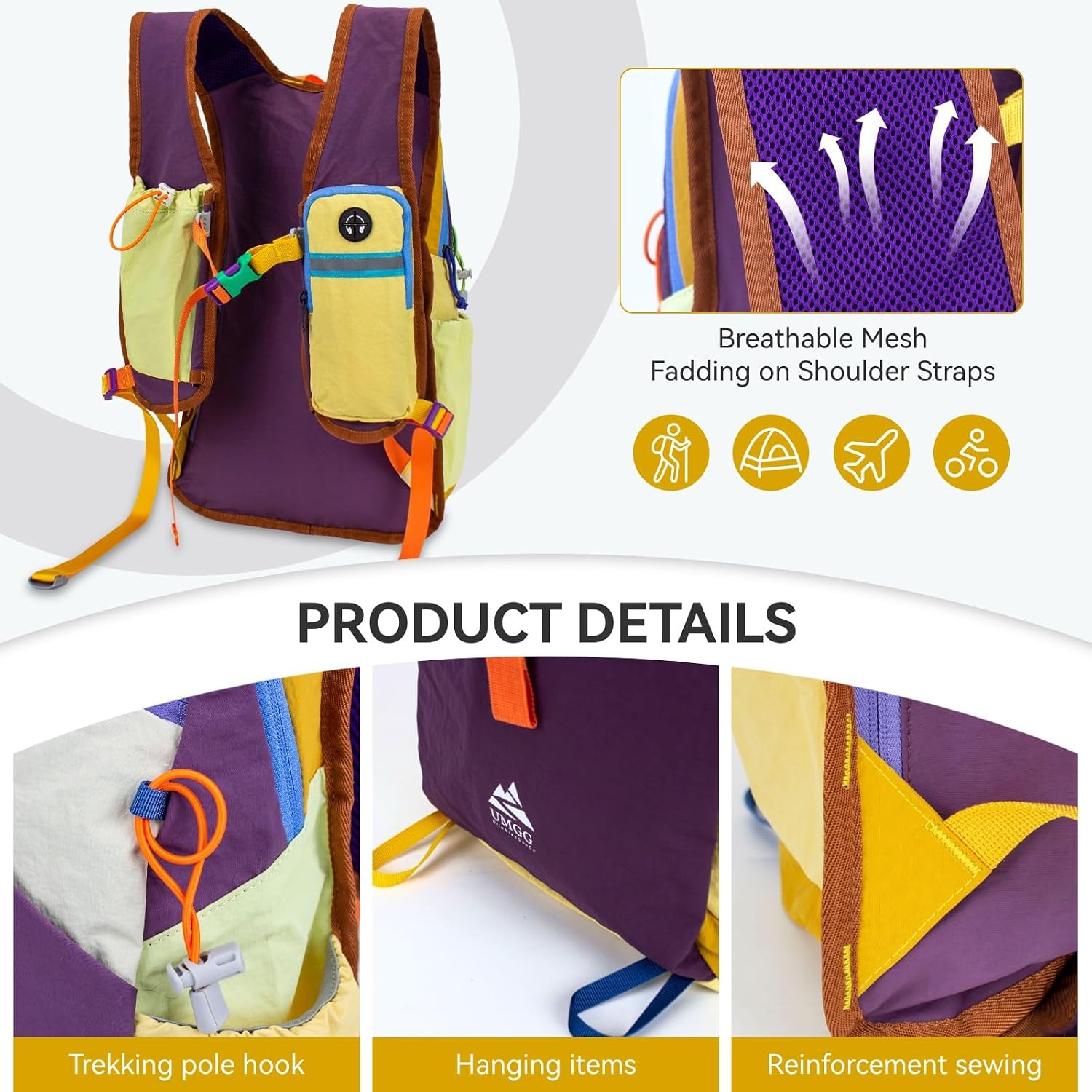 15L Small Hiking Backpack Travel Daypack Colorful Lightweight Packable Foldable Casual Backpack for Women Men - Image 5